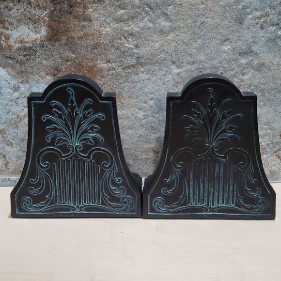 Vintage Pair Floral Rose Pot Metal Bronze Bookends - Picture 2 of 7